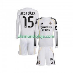 Camisola Real Madrid Arda Guler 15 Criança Equipamento Primeiro 2025-2026 Manga Comprida